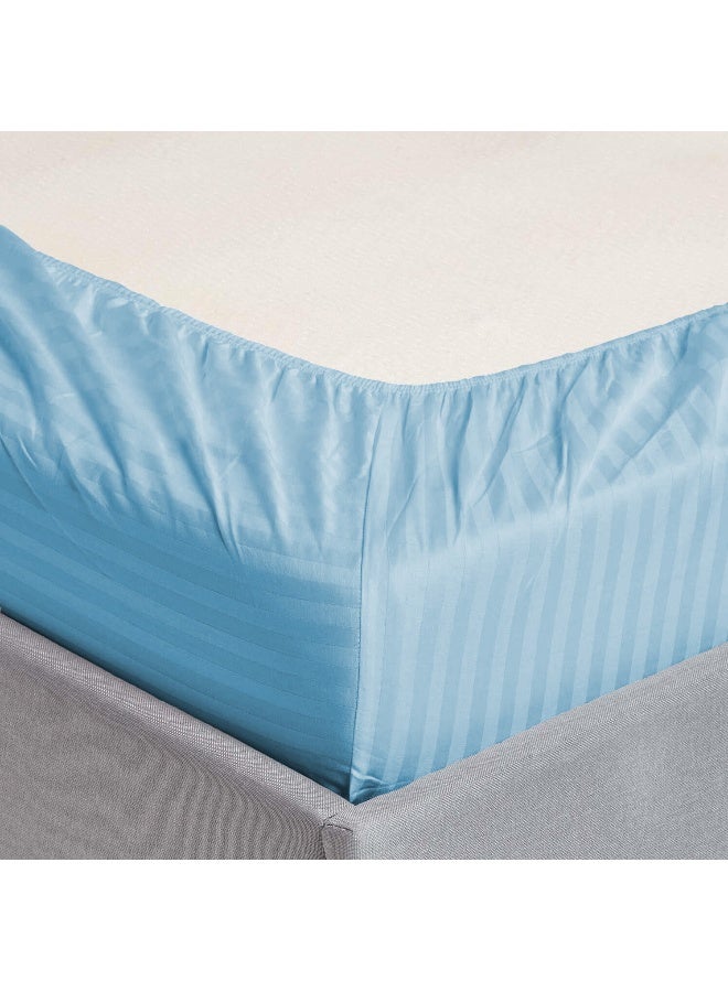 أرستوكرات 3 Pieces Stripe Fitted Sheet Set - 150x200+17cm - Sky Blue Microfiber Sky Blue 150x200+17cm  - Image 3