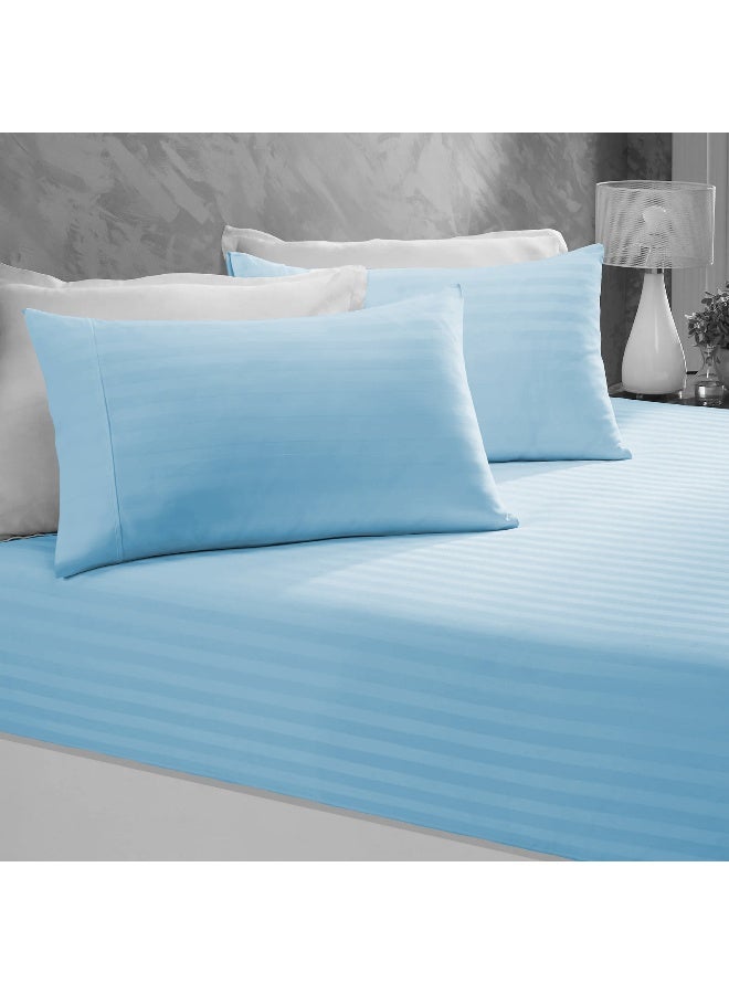 أرستوكرات 3 Pieces Stripe Fitted Sheet Set - 150x200+17cm - Sky Blue Microfiber Sky Blue 150x200+17cm  - Image 5