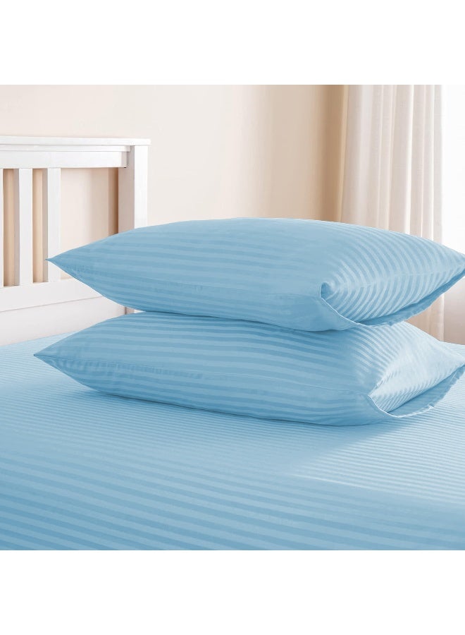 أرستوكرات 3 Pieces Stripe Fitted Sheet Set - 150x200+17cm - Sky Blue Microfiber Sky Blue 150x200+17cm  - Image 4