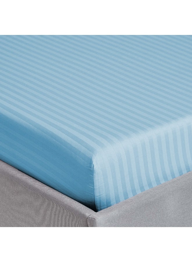 أرستوكرات 3 Pieces Stripe Fitted Sheet Set - 150x200+17cm - Sky Blue Microfiber Sky Blue 150x200+17cm  - Image 2