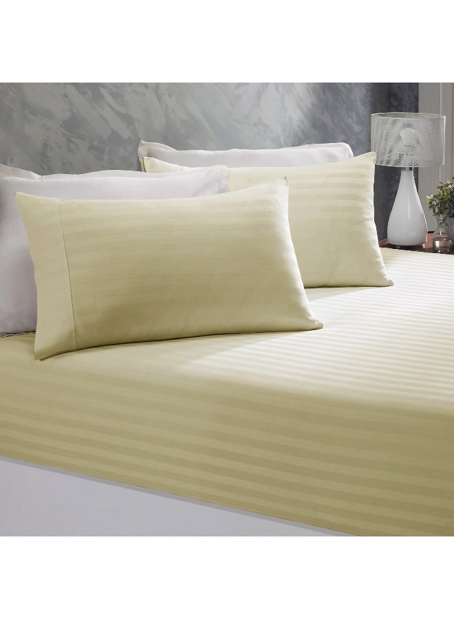 ARISTOCRAT 3 Pieces Stripe Fitted Sheet Set - 150x200+17cm - Cream Microfiber Cream 150x200+17cm - Image 5