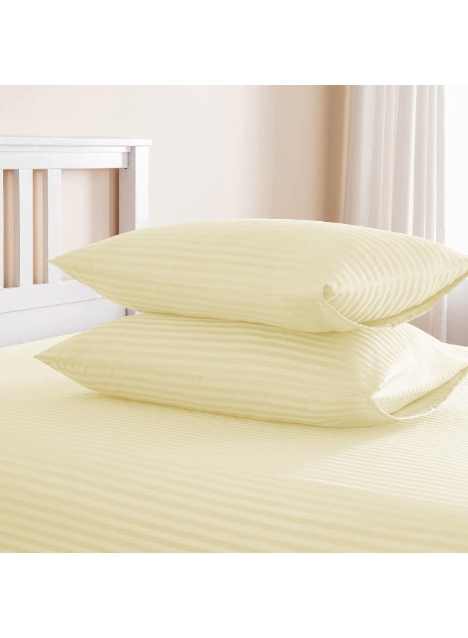 ARISTOCRAT 3 Pieces Stripe Fitted Sheet Set - 150x200+17cm - Cream Microfiber Cream 150x200+17cm - Image 4