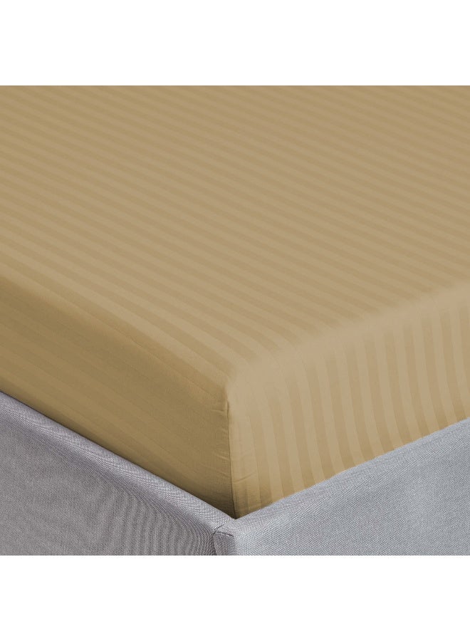 ARISTOCRAT 3 Pieces Stripe Fitted Sheet Set - 180x200+17cm - Beige Microfiber Beige 180x200+17cm - Image 2