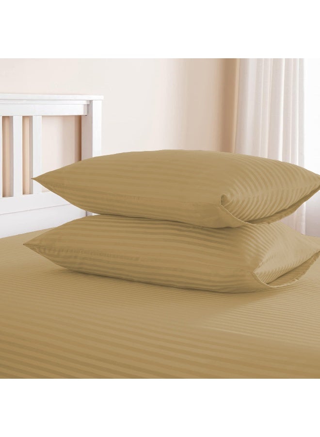 ARISTOCRAT 3 Pieces Stripe Fitted Sheet Set - 180x200+17cm - Beige Microfiber Beige 180x200+17cm - Image 4