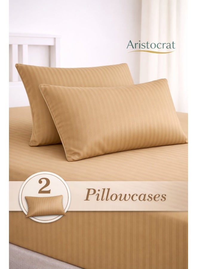 ARISTOCRAT 3-Piece Striped Microfiber Fitted Sheet Set King 180x200cm – Soft Elastic Deep Pocket 17cm Bedsheet with 2 Pillowcases 50x70cm, Beige Microfiber Beige 180X200+17cm - Image 5