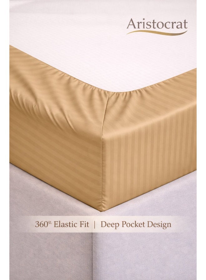 ARISTOCRAT 3-Piece Striped Microfiber Fitted Sheet Set King 180x200cm – Soft Elastic Deep Pocket 17cm Bedsheet with 2 Pillowcases 50x70cm, Beige Microfiber Beige 180X200+17cm - Image 3