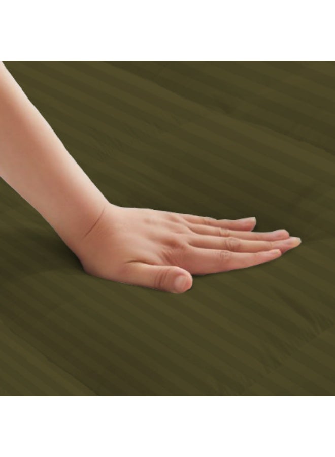 ARISTOCRAT Soft Material Stripe Mattress Topper - 900GSM (Olive,100x200+10cm) Microfiber Olive 100x200cm  - Image 4
