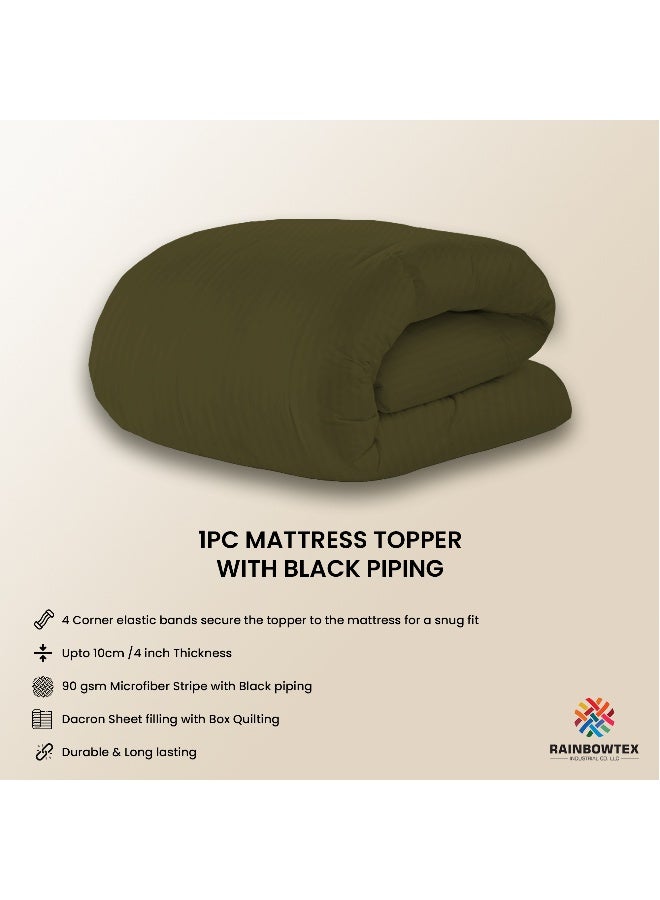 ARISTOCRAT Soft Material Stripe Mattress Topper - 900GSM (Olive,100x200+10cm) Microfiber Olive 100x200cm  - Image 2