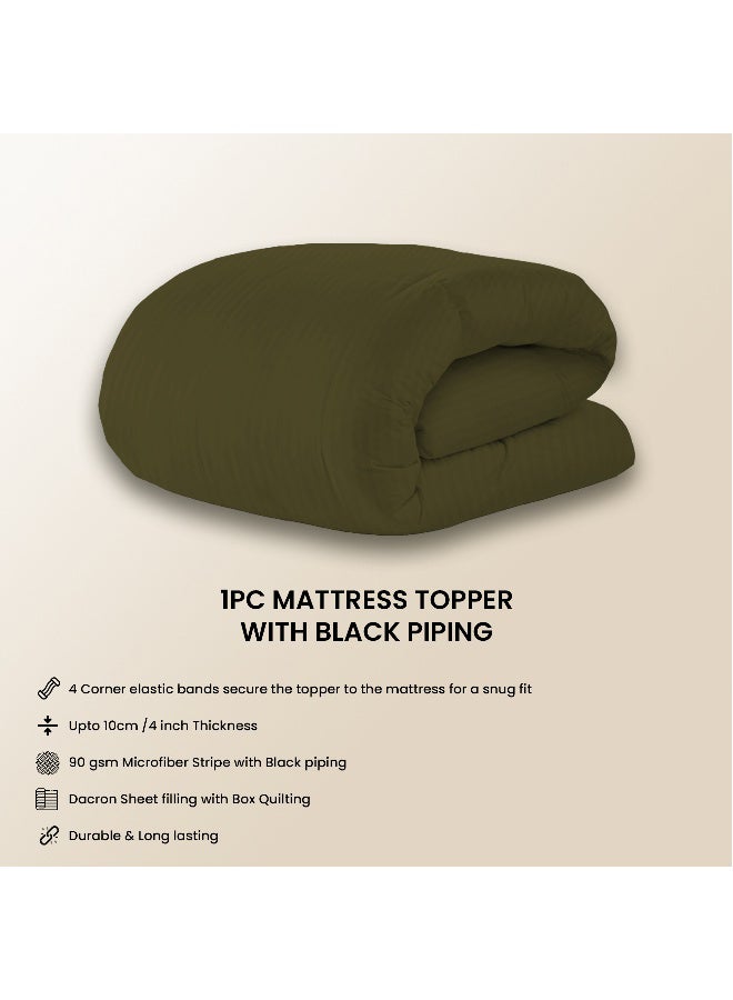 أرستوكرات Soft Material Stripe Mattress Topper - 900GSM (Olive,100x200+10cm) Microfiber Olive 100x200cm  - Image 2