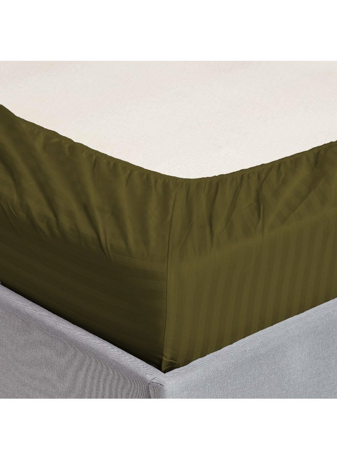 أرستوكرات 3 Pieces Stripe Fitted Sheet Set - 200x200+17cm Microfiber Olive 200x200+17cm  - Image 3