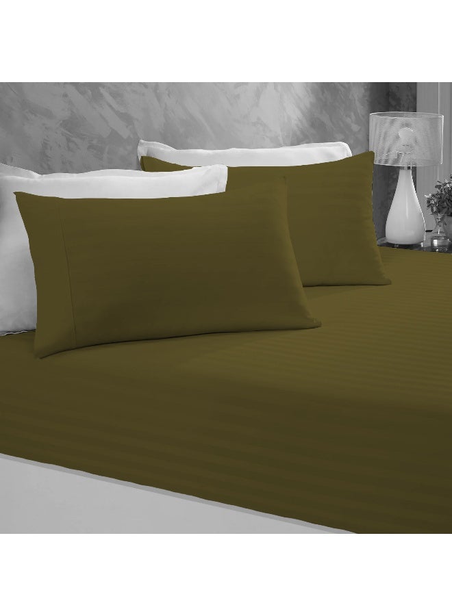 أرستوكرات 3 Pieces Stripe Fitted Sheet Set - 200x200+17cm Microfiber Olive 200x200+17cm  - Image 5