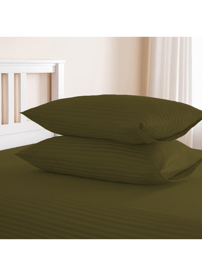 أرستوكرات 3 Pieces Stripe Fitted Sheet Set - 200x200+17cm Microfiber Olive 200x200+17cm  - Image 4