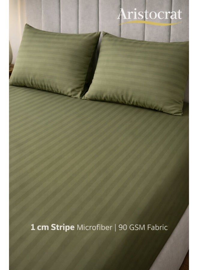ARISTOCRAT 3-Piece Striped Microfiber Fitted Sheet Set Super King 200x200cm – Soft Elastic Deep Pocket 17cm Bedsheet with 2 Pillowcases 50x70cm, Olive Microfiber Olive 200x200+17cm - Image 4