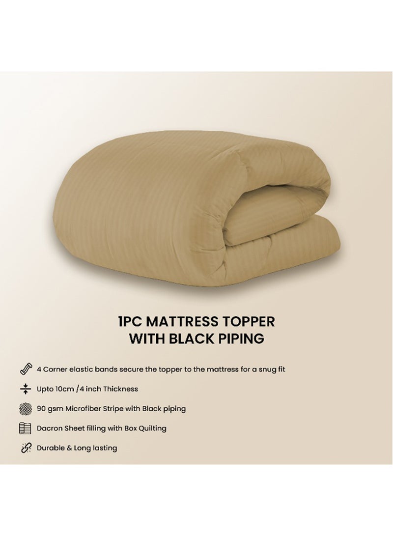 ARISTOCRAT Soft Material Stripe Mattress Topper - 900GSM (Beige,100x200+10cm) Microfiber Beige 100x200cm  - Image 2