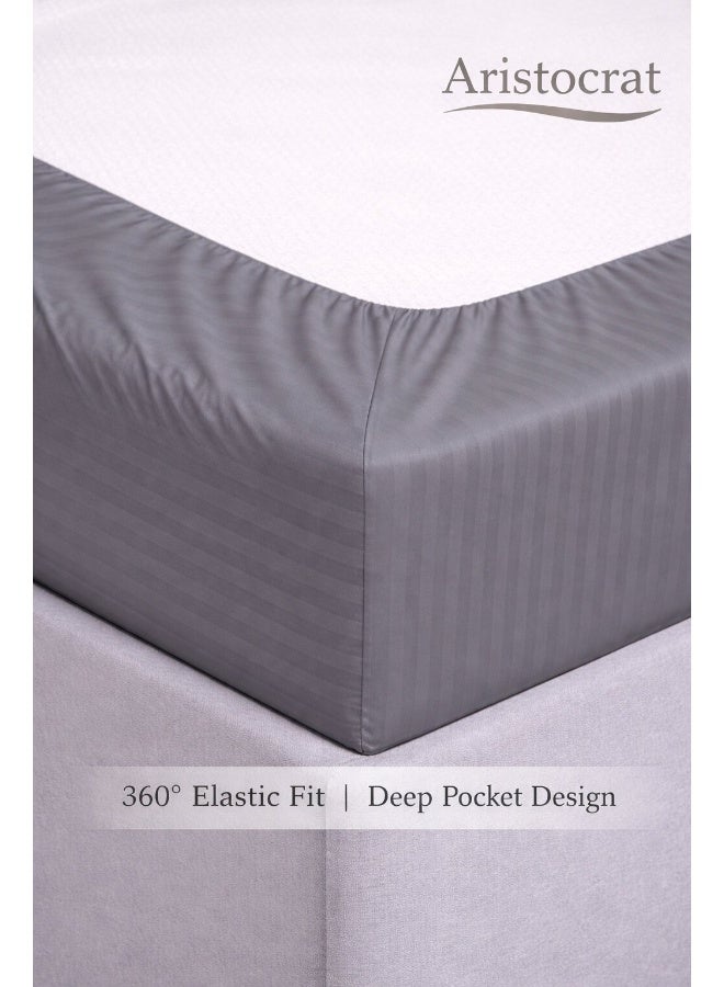 ARISTOCRAT 2-Piece Striped Microfiber Fitted Sheet Set Single 90x200cm – Soft Elastic Deep Pocket 17cm Bedsheet with 1 Pillowcase 50x70cm, Grey Microfiber Grey Single - Image 3