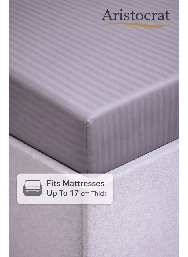 ARISTOCRAT 2-Piece Striped Microfiber Fitted Sheet Set Single 90x200cm – Soft Elastic Deep Pocket 17cm Bedsheet with 1 Pillowcase 50x70cm, Grey Microfiber Grey Single - Image 5