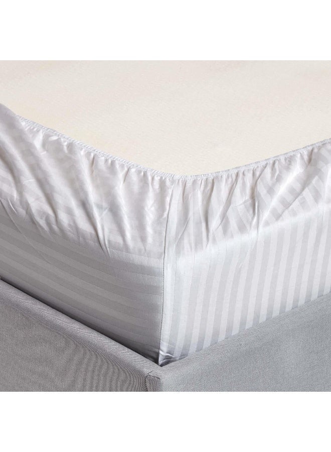 ARISTOCRAT 3 Pieces Stripe Fitted Sheet Set - 200x200+17cm - White Microfiber White 200x200+17cm  - Image 3