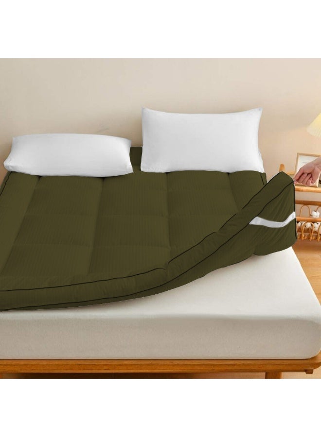 ARISTOCRAT Soft Material Stripe Mattress Topper - 900GSM (Olive,200x200+10cm) Microfiber Olive 200x200cm  - Image 3