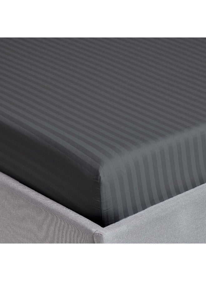 ARISTOCRAT 3 Pieces Stripe Fitted Sheet Set - 200x200+17cm - Grey Microfiber Grey 200x200+17cm  - Image 2
