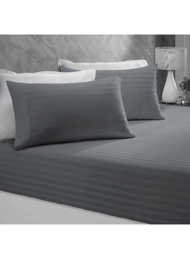 ARISTOCRAT 3 Pieces Stripe Fitted Sheet Set - 200x200+17cm - Grey Microfiber Grey 200x200+17cm  - Image 5