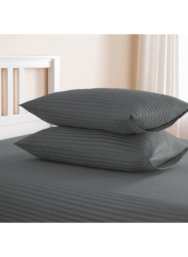 ARISTOCRAT 3 Pieces Stripe Fitted Sheet Set - 200x200+17cm - Grey Microfiber Grey 200x200+17cm  - Image 4
