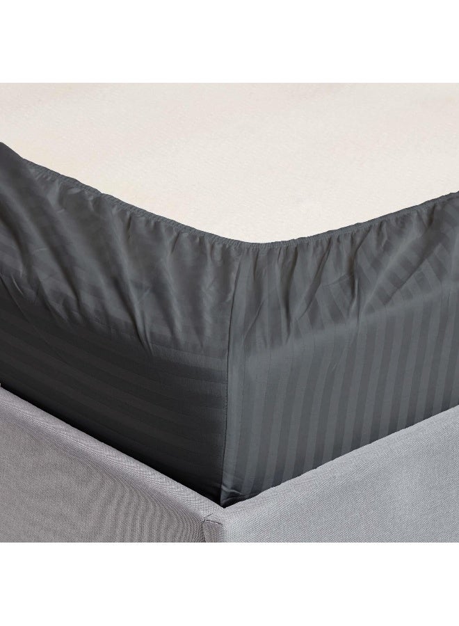 ARISTOCRAT 3 Pieces Stripe Fitted Sheet Set - 200x200+17cm - Grey Microfiber Grey 200x200+17cm  - Image 3