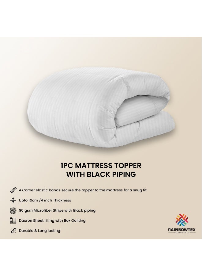 ARISTOCRAT Soft Material Stripe Mattress Topper - 900GSM (White,200x200+10cm) Microfiber White 200x200cm  - Image 2