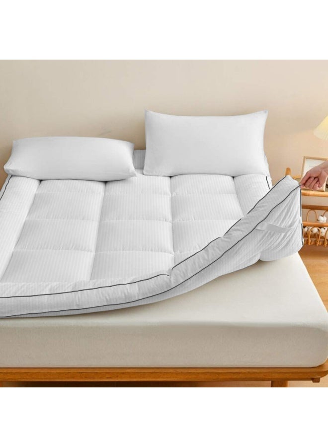 ARISTOCRAT Soft Material Stripe Mattress Topper - 900GSM (White,200x200+10cm) Microfiber White 200x200cm  - Image 3