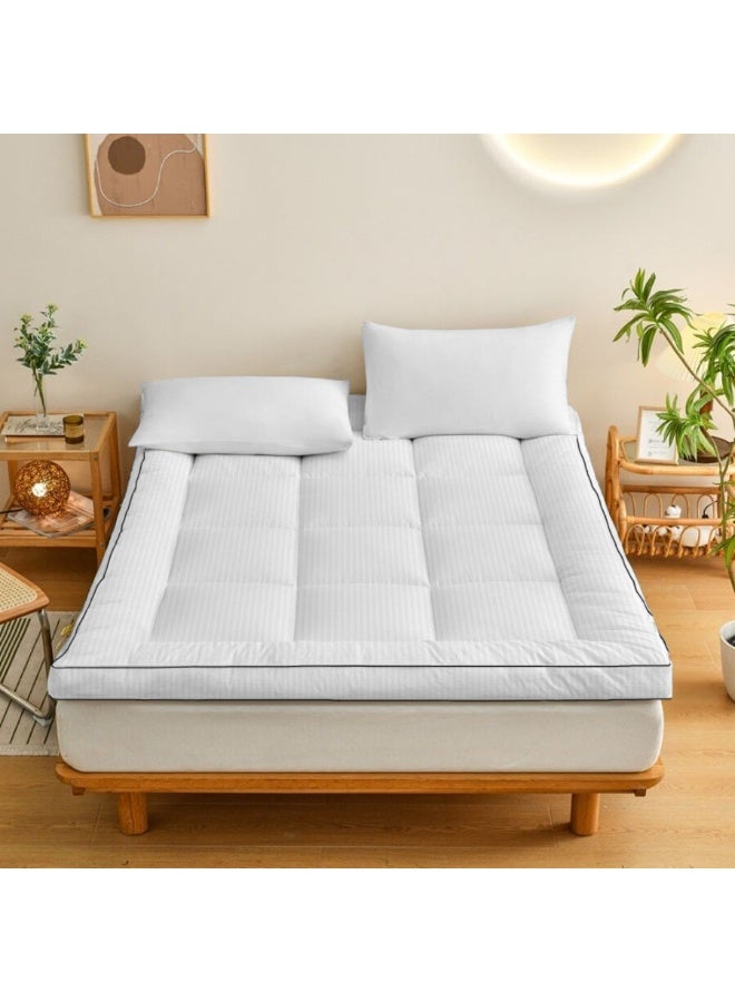 ARISTOCRAT Soft Material Stripe Mattress Topper - 900GSM (White,200x200+10cm) Microfiber White 200x200cm  - Image 1