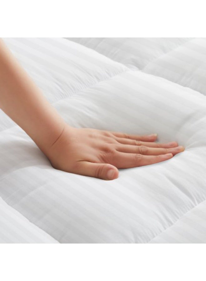 ARISTOCRAT Soft Material Stripe Mattress Topper - 900GSM (White,200x200+10cm) Microfiber White 200x200cm  - Image 4