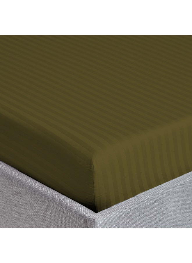 أرستوكرات 2 Pieces Stripe Fitted Sheet Set - 90x200+17cm - Olive Microfiber Olive 90x200+17cm  - Image 2