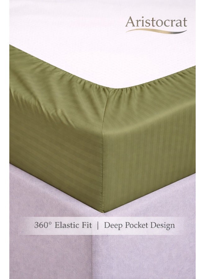 ARISTOCRAT 2-Piece Striped Microfiber Fitted Sheet Set Single 90x200cm – Soft Elastic Deep Pocket 17cm Bedsheet with 1 Pillowcase 50x70cm, Olive Microfiber Olive Single - Image 3