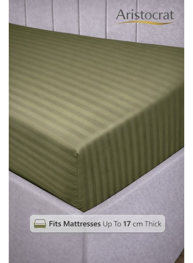 ARISTOCRAT 2-Piece Striped Microfiber Fitted Sheet Set Single 90x200cm – Soft Elastic Deep Pocket 17cm Bedsheet with 1 Pillowcase 50x70cm, Olive Microfiber Olive Single - Image 5