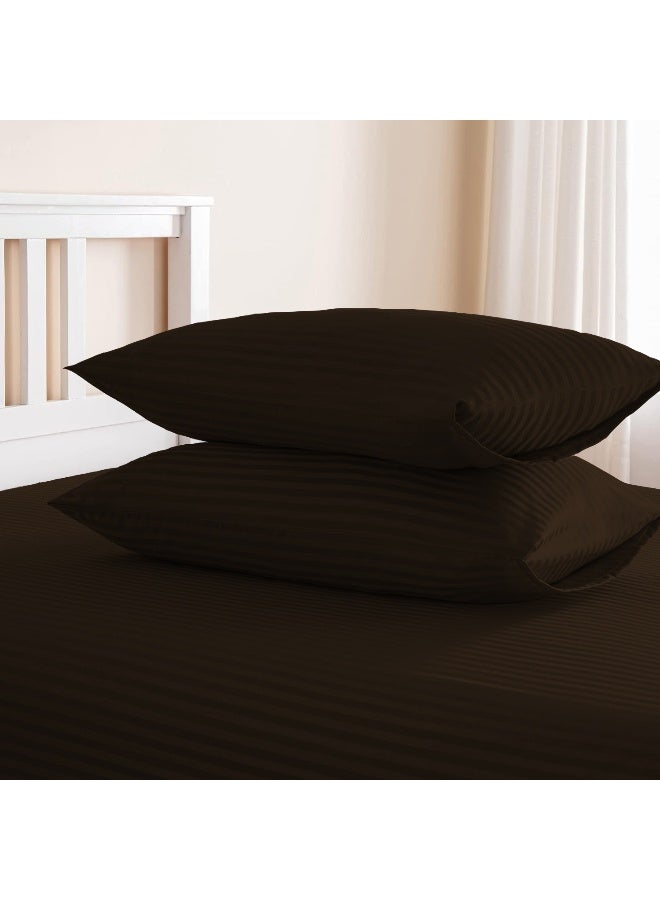 ARISTOCRAT 3 Pieces Stripe Fitted Sheet Set - 150x200+17cm - Chocolate Brown Microfiber Chocolate Brown 150x200+17cm  - Image 4