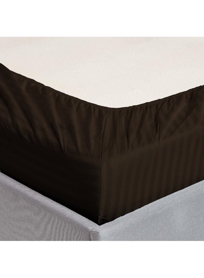 ARISTOCRAT 3 Pieces Stripe Fitted Sheet Set - 150x200+17cm - Chocolate Brown Microfiber Chocolate Brown 150x200+17cm  - Image 3