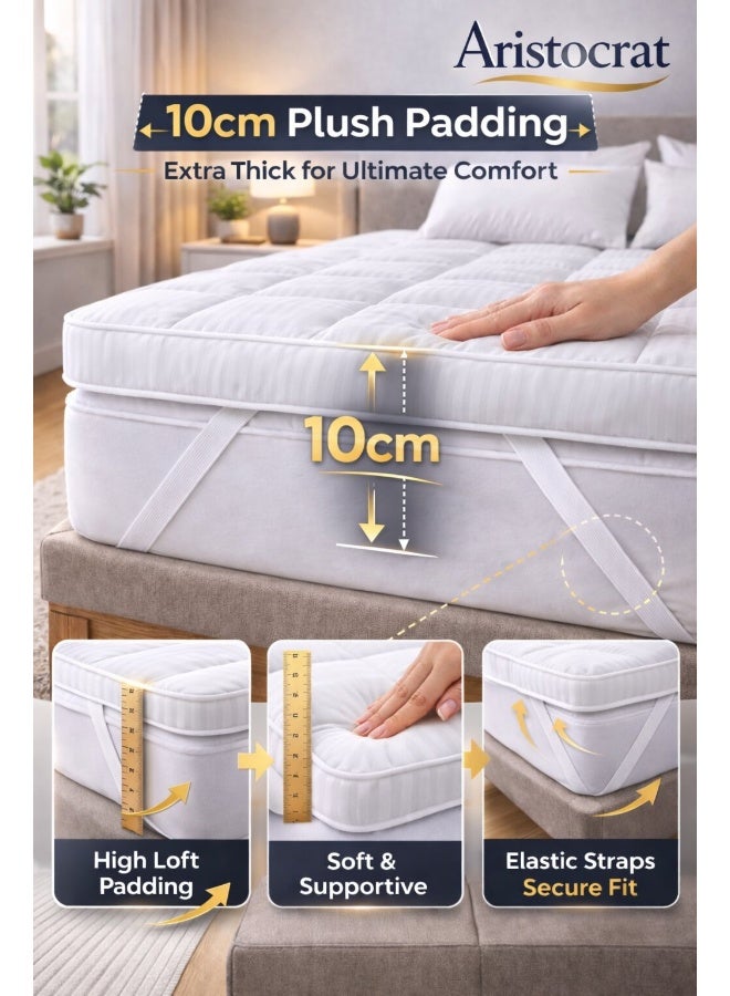 أرستوكرات واقي مرتبة مخطط من مادة ناعمة - 900GSM (أبيض، 100x200+10 سم) - Image 3