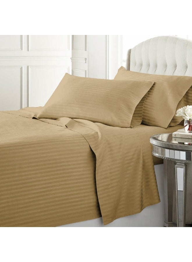 ARISTOCRAT Aristocrat Soft Microfiber Stripe Flat/Bed Sheet with 2 Pillowcase Set - 220x240cm (Beige) Microfiber Beige 220x240cm - Image 3