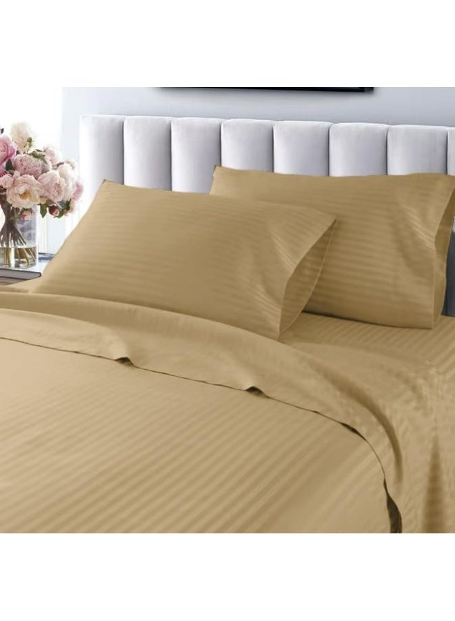 ARISTOCRAT Aristocrat Soft Microfiber Stripe Flat/Bed Sheet with 2 Pillowcase Set - 220x240cm (Beige) Microfiber Beige 220x240cm - Image 2