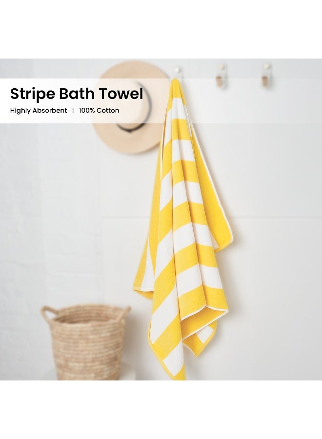 ARISTOCRAT Soft and Comfy Stripe Beach Towel 100% Cotton (Yellow And White, 90x180cm) Yellow And White  - Image 1
