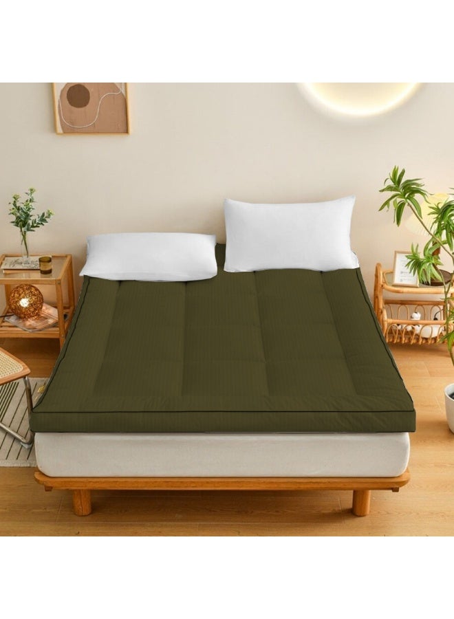 ARISTOCRAT Soft Material Stripe Mattress Topper - 900GSM (Olive,180x200+10cm) Microfiber Olive 180x200cm  - Image 1