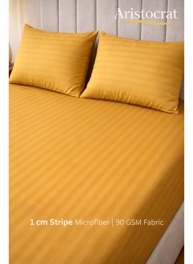 ARISTOCRAT 3-Piece Striped Microfiber Fitted Sheet Set Queen 150x200cm – Soft Elastic Deep Pocket 17cm Bedsheet with 2 Pillowcases 50x70cm, Gold Microfiber Gold 150X200+17cm - Image 4