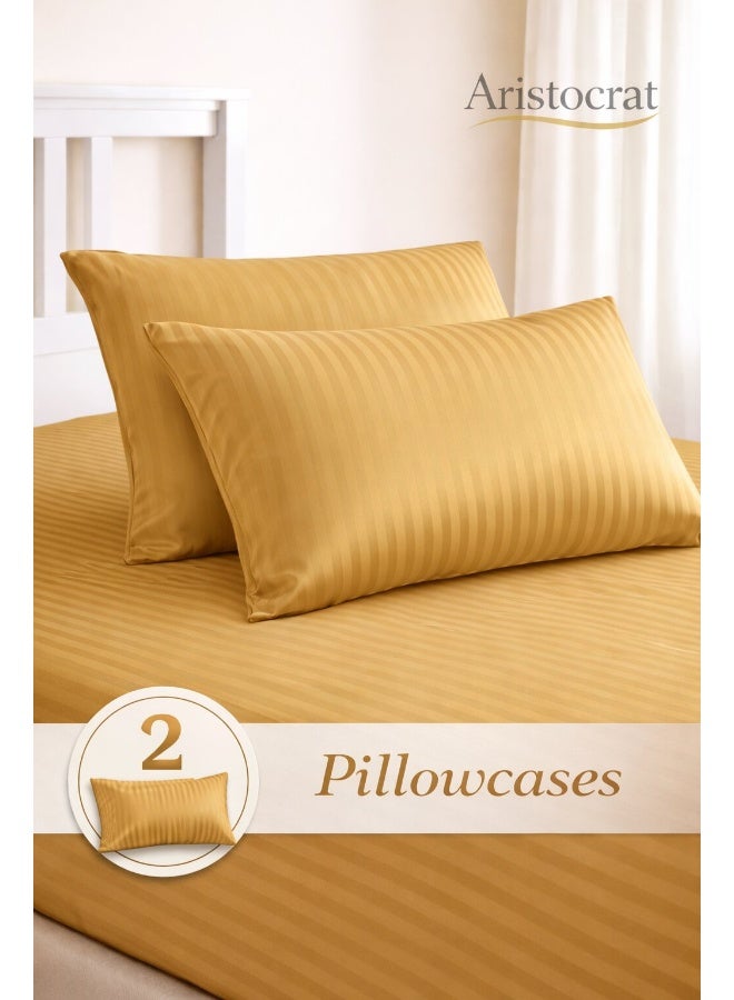 ARISTOCRAT 3-Piece Striped Microfiber Fitted Sheet Set Queen 150x200cm – Soft Elastic Deep Pocket 17cm Bedsheet with 2 Pillowcases 50x70cm, Gold Microfiber Gold 150X200+17cm - Image 5
