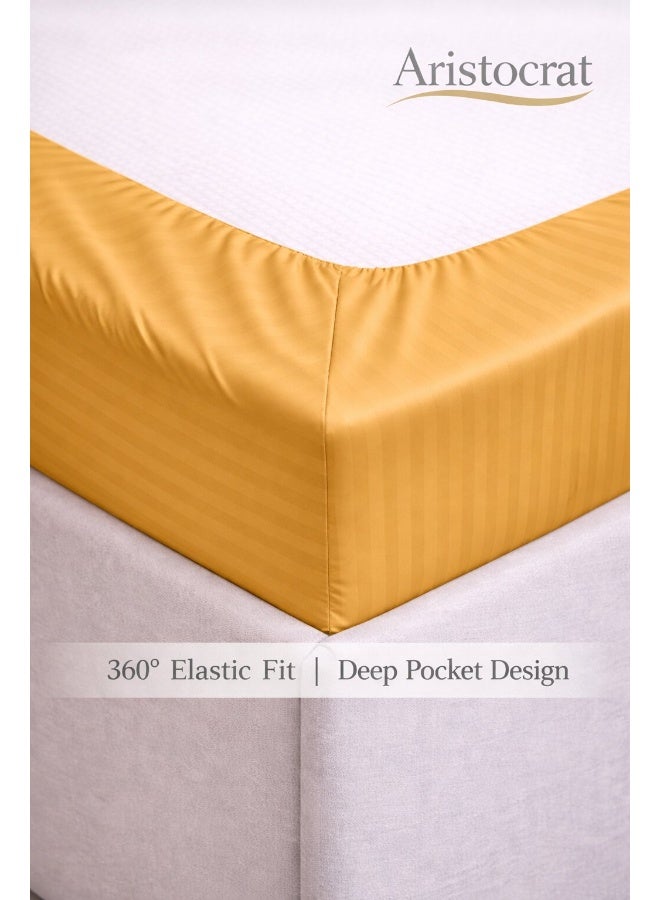 ARISTOCRAT 3-Piece Striped Microfiber Fitted Sheet Set Queen 150x200cm – Soft Elastic Deep Pocket 17cm Bedsheet with 2 Pillowcases 50x70cm, Gold Microfiber Gold 150X200+17cm - Image 3