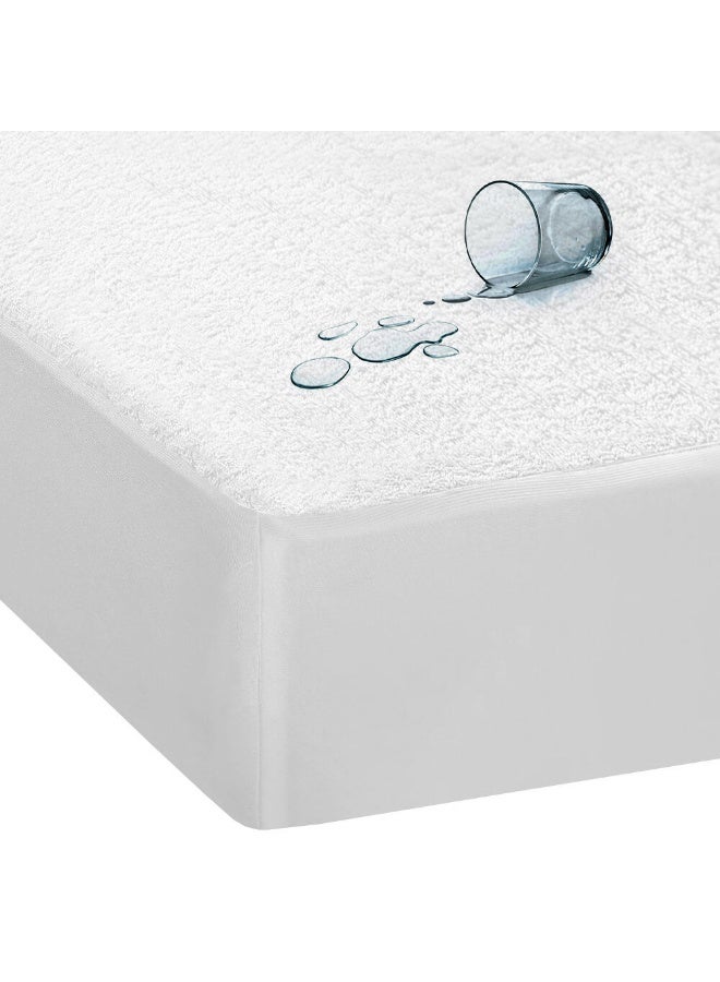 أرستوكرات Hotel Quality Fitted Waterproof Terry Mattress Protector 30cm Thickness (180x200 cm) Cotton White 180x200cm - Image 1