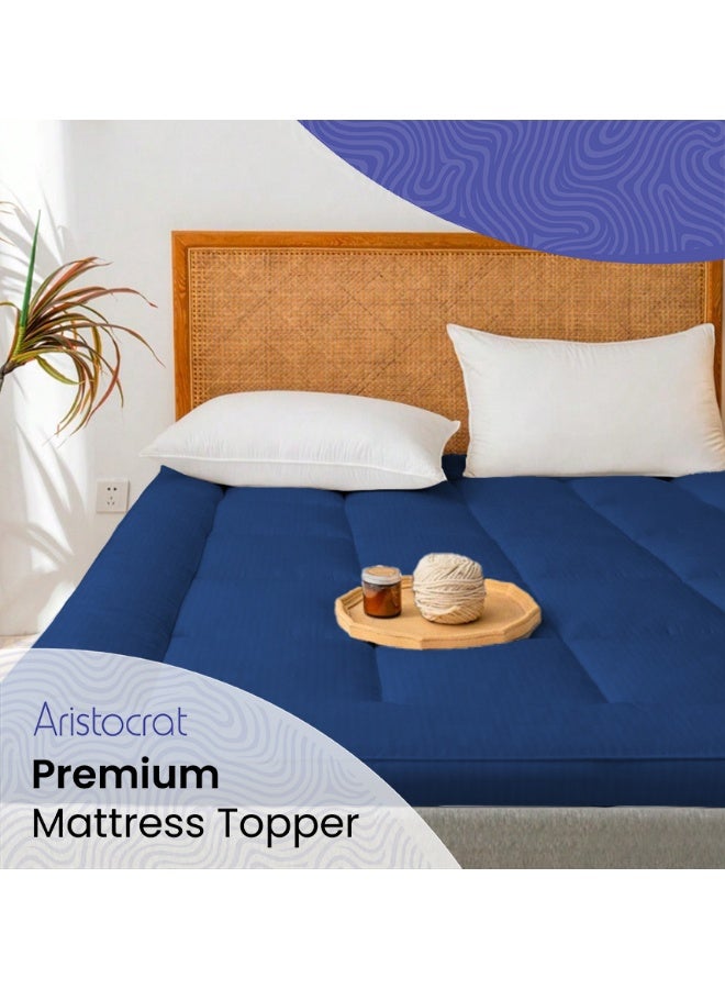 أرستوكرات Premium Mattress Topper with 2.5- Inch Thickness (200x200cm) Blue Microfiber Blue 200x200cm  - Image 1