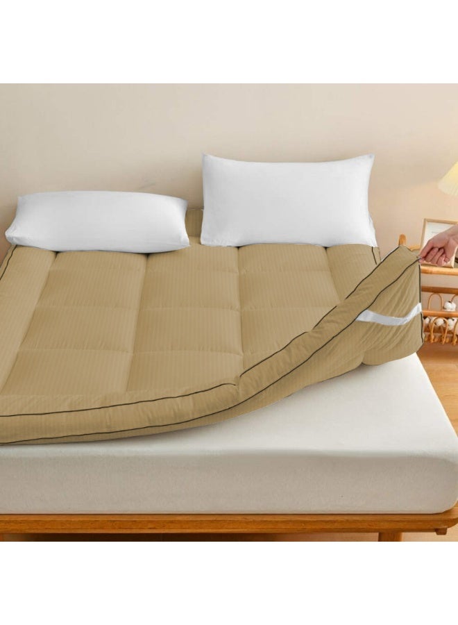 ARISTOCRAT Soft Material Stripe Mattress Topper - 900GSM (Beige,120x200+10cm) Microfiber Beige 120x200cm  - Image 3