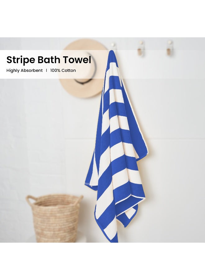 ARISTOCRAT Soft and Comfy Stripe Beach Towel 100% Cotton (75x150cm) Blue And White  - Image 1