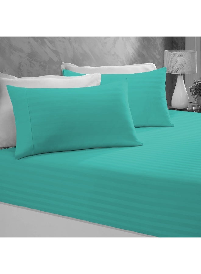 أرستوكرات 3 Pieces Stripe Fitted Sheet Set - 120x200+17cm - Teal Microfiber Teal 120x200+17cm  - Image 5