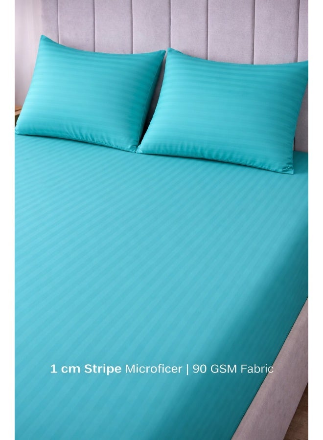 ARISTOCRAT 3-Piece Striped Microfiber Fitted Sheet Set Large Single 120x200cm – Soft Elastic Deep Pocket 17cm Bedsheet with 2 Pillowcases 50x70cm, Teal Microfiber Teal 120X200+17cm - Image 4
