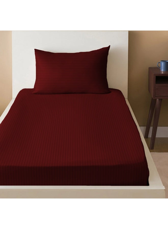 ARISTOCRAT 2 Pieces Stripe Fitted Sheet Set - 90x200+17cm - Maroon Microfiber Maroon 90x200+17cm  - Image 1